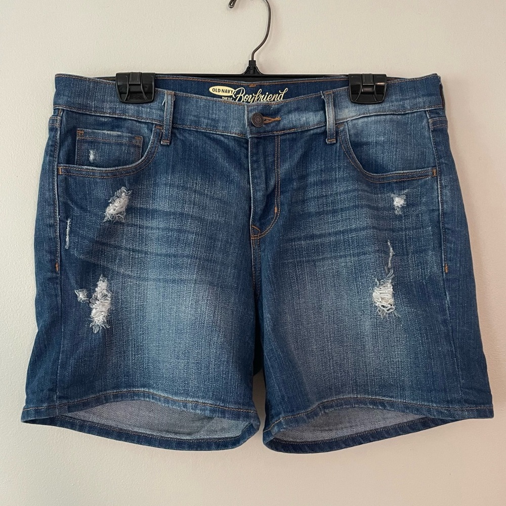 Old Navy The Boyfriend Blue Distressed Jean Denim Shorts Size 12 bin 4B